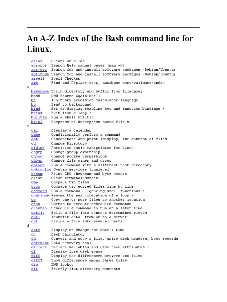 An Az Index Of The Bash Command Line For Linux An A-Z Index Of The Bash Command Line For Linux | Pdf | Computer File | File System