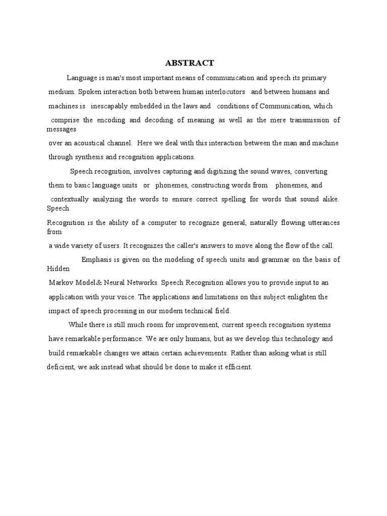 ABSTRACT seminar Speech Recognition Speech Free 30day Trial Scribd