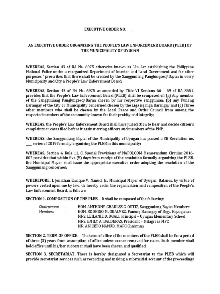 Eo Pleb PDF Executive Order Constitutional Law