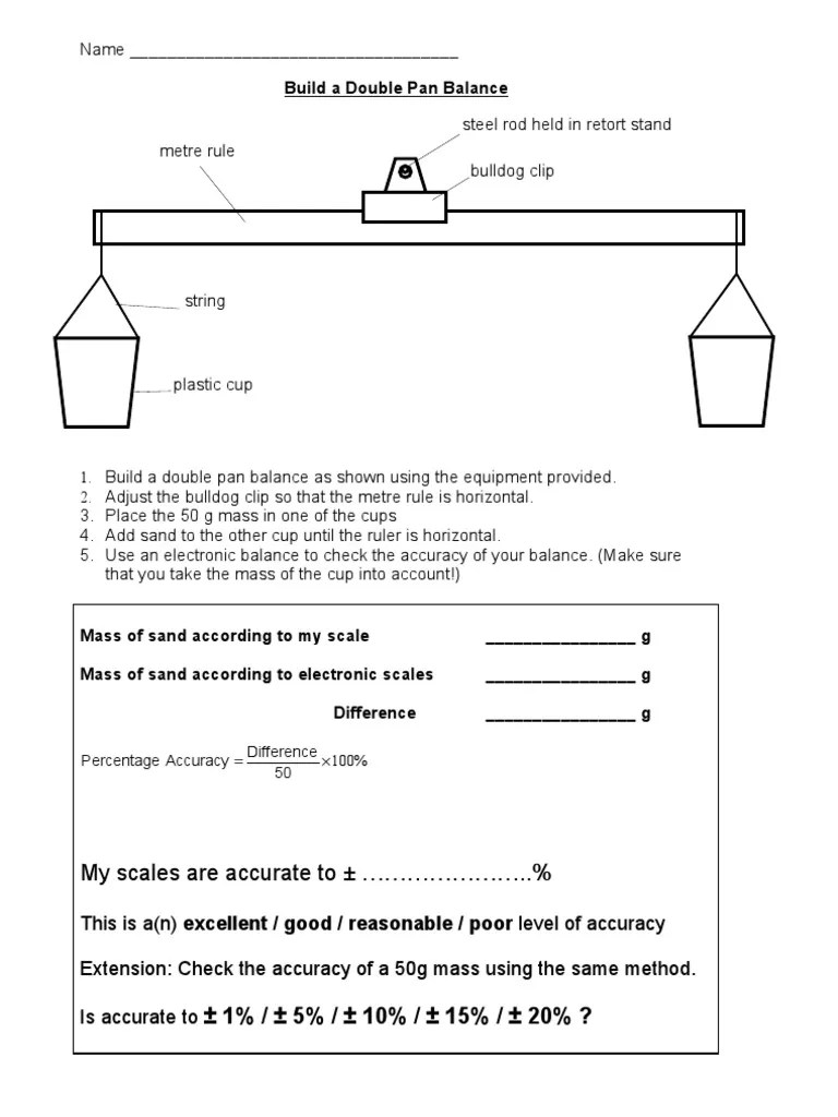 Build a Double Pan Balance Weighing Scale Scientific Observation