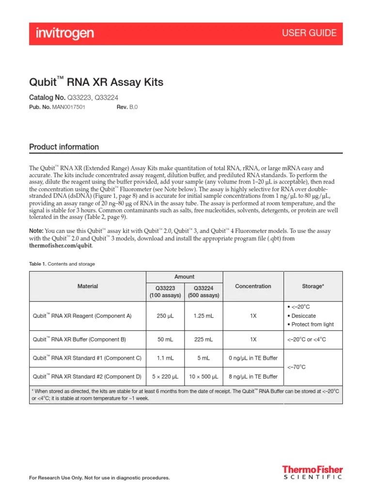 MAN0017501 Qubit RNA XR Assay Kits UG3 PDF Real Time Polymerase