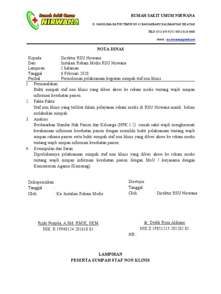 Nota Dinas Permohonan Sumpah Hak Askes | PDF