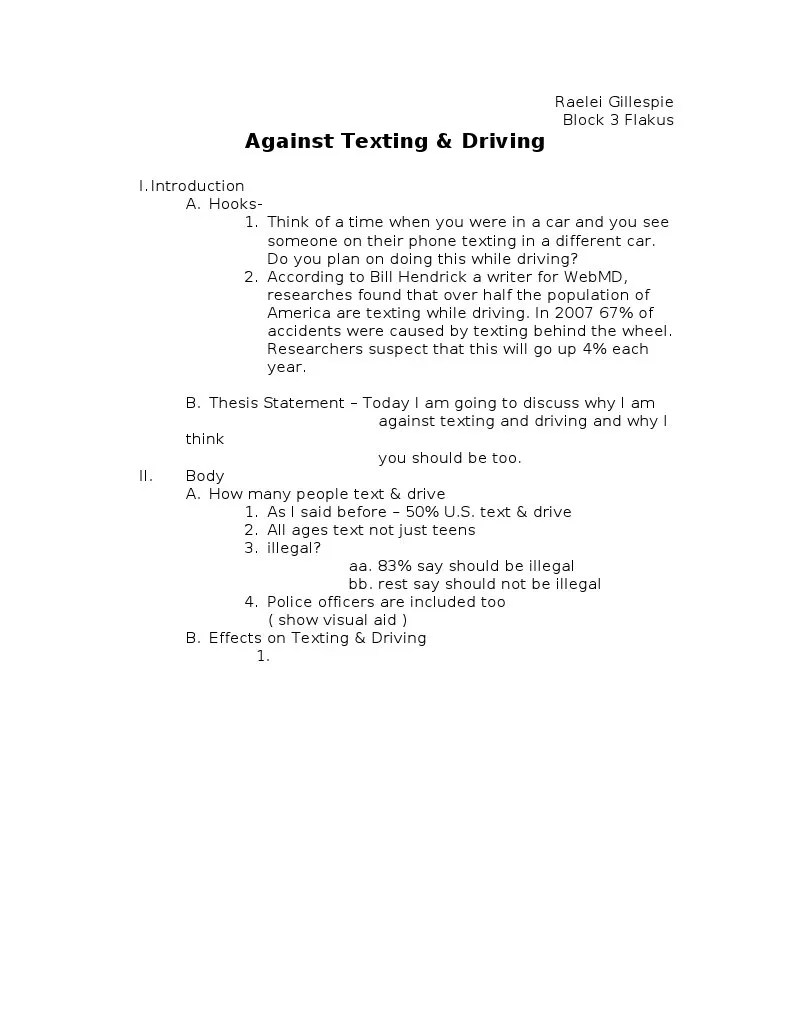 Texting While Driving Outline