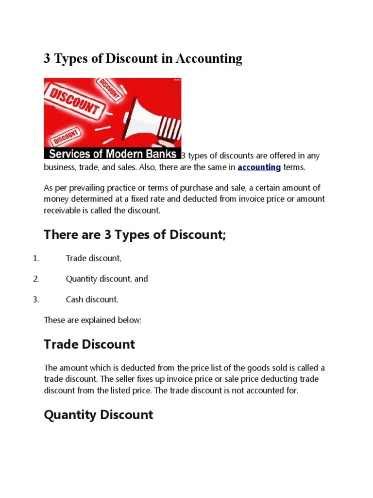 3 Types of Discount in Accounting PDF Discounts And Allowances