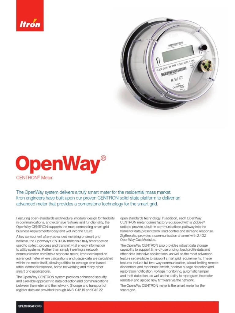 Openway Centron Meter Spec Sheet PDF PDF Smart Grid Electrical Grid