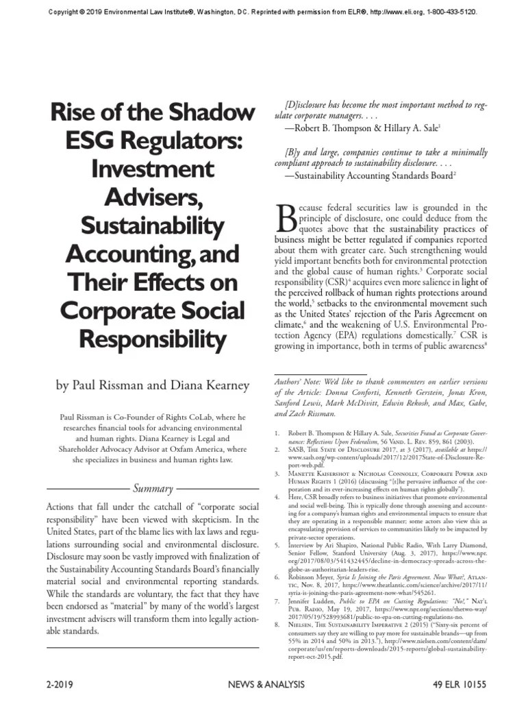Rise of The Shadow ESG Regulators Investment Advisers Sustainability
