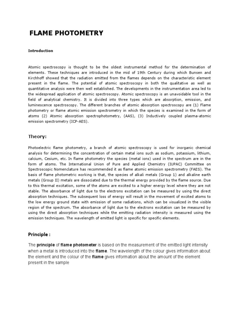 Flame Photometry PDF Emission Spectrum Spectroscopy