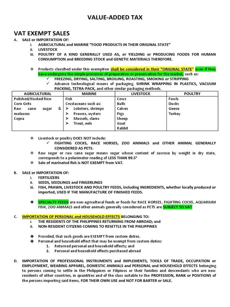 Vat Exempt Sales PDF Value Added Tax Livestock