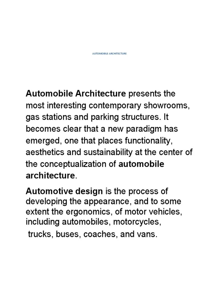 Automobile Architecture and Classification PDF Motorcycle Car