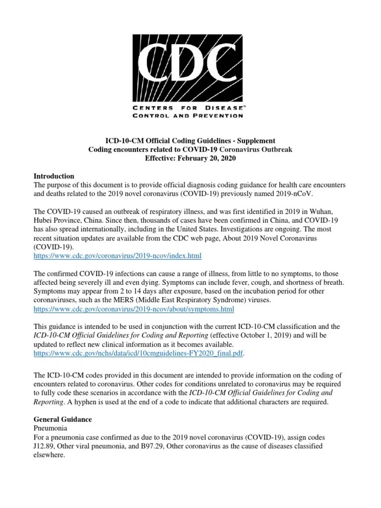 Official ICD10 Coding Guidelines for Diagnosing and Reporting Cases of