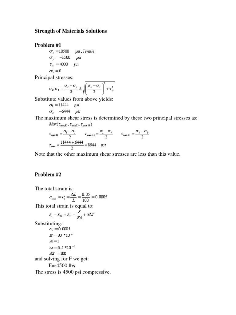 Solution of Strength of Materials Problems PDF Strength Of Materials Stress (Mechanics)
