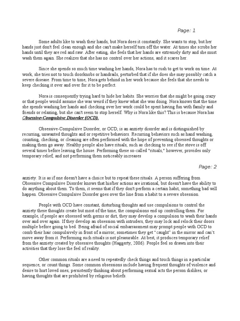 OCD ESSAY.doc Disorder Mental And Behavioural