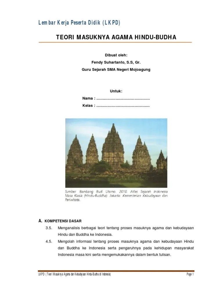 LKPD Sejarah Indonesia X-Teori Masuknya Agama Hindu-Budha | PDF