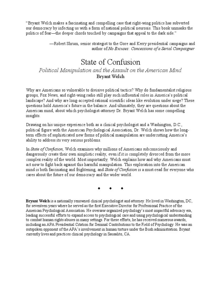 State of Confusion Summary PDF American Psychological Association Psychology