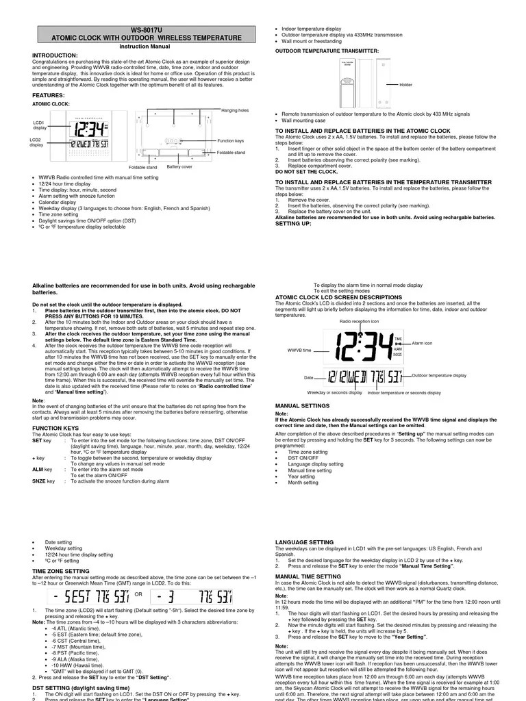 Atomic Clock Instructions Manual PDF Clock Daylight Saving Time