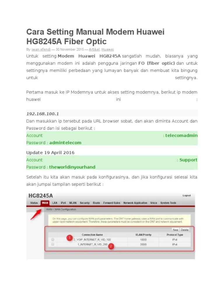 Cara Setting Manual Modem Huawei HG8245A Fiber Optic PDF