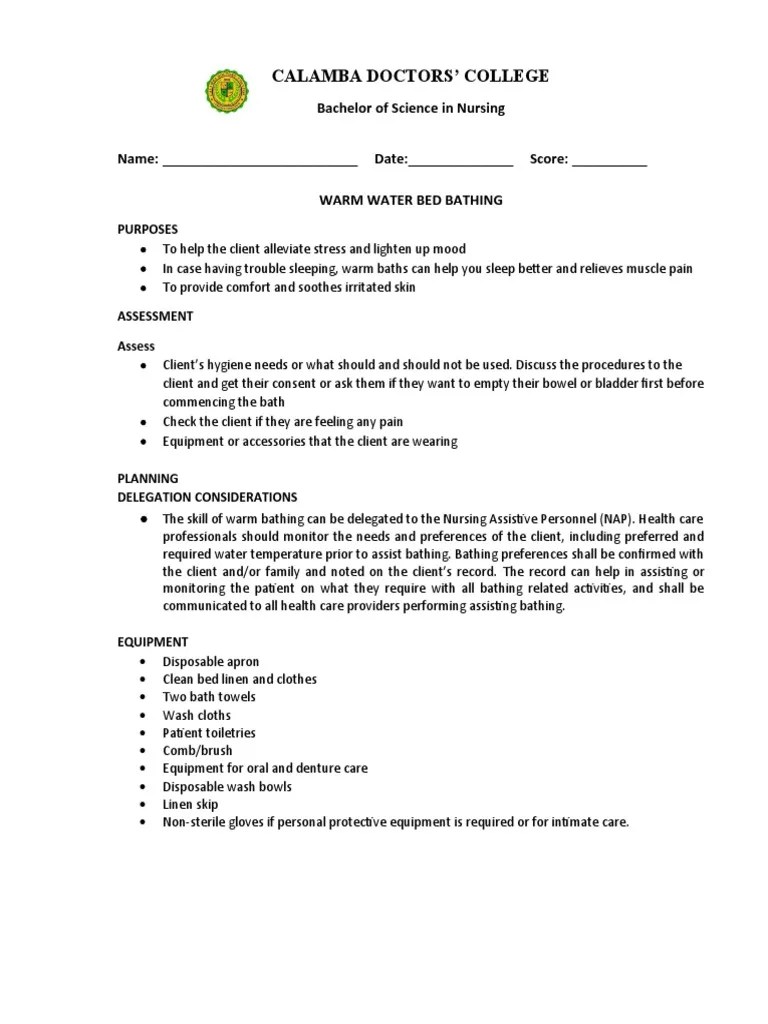 Bag Bath Return Demo For Nursing PDF Bathing Hygiene