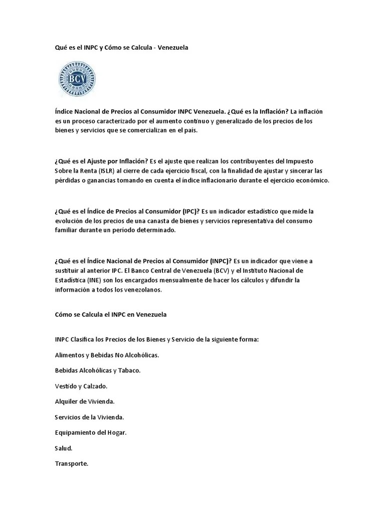 Qué Es El INPC y Cómo Se Calcula PDF Índice de precios al
