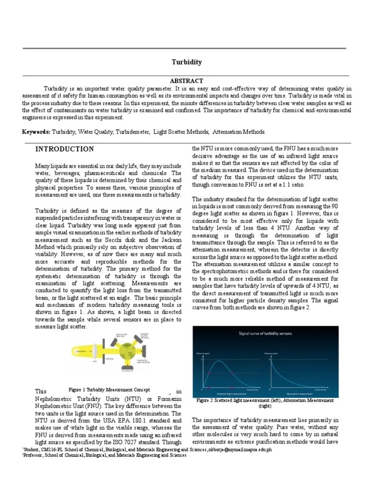 Turbidity Lab Report PDF Water Quality Water