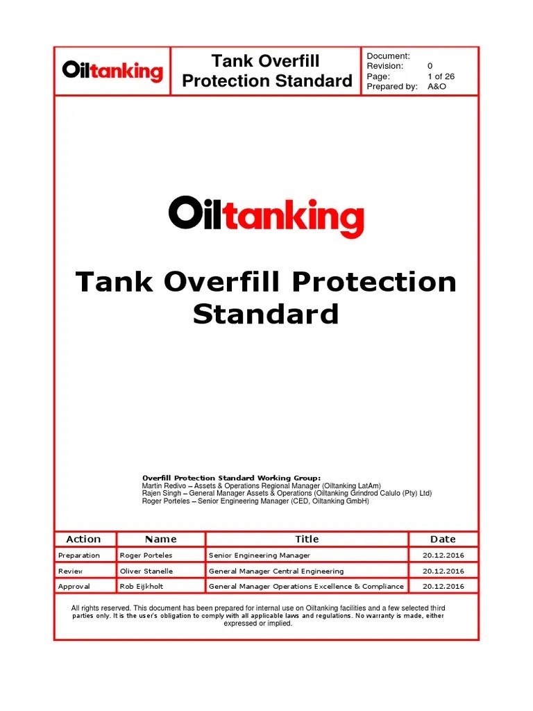 Oiltanking Tank Overfill Protection Standard PDF PDF Thermal
