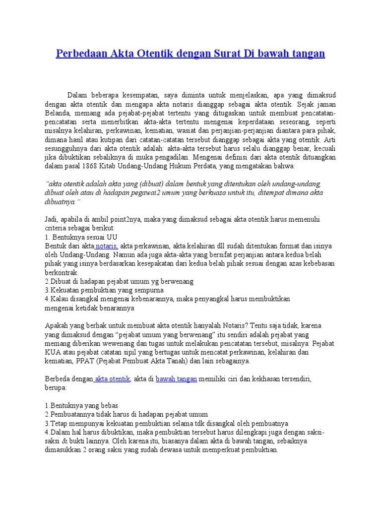 Perbedaan Akta Otentik Dengan Surat Di B | PDF