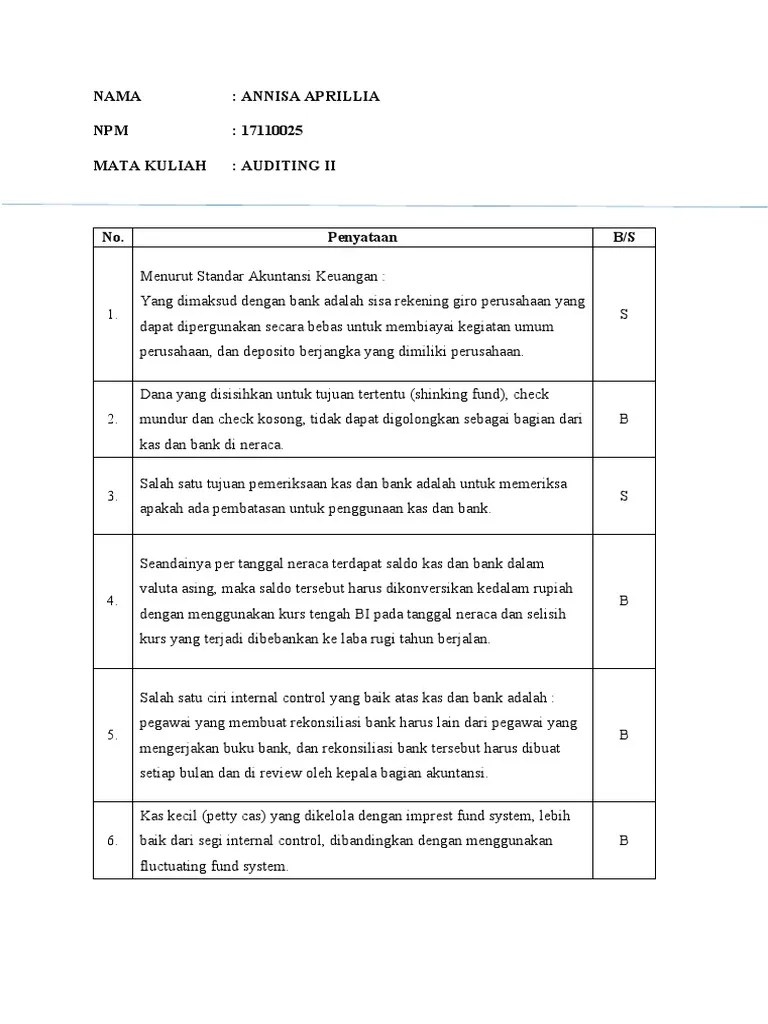Soal Latihan Bab 9 Auditing Annisa Aprillia | PDF