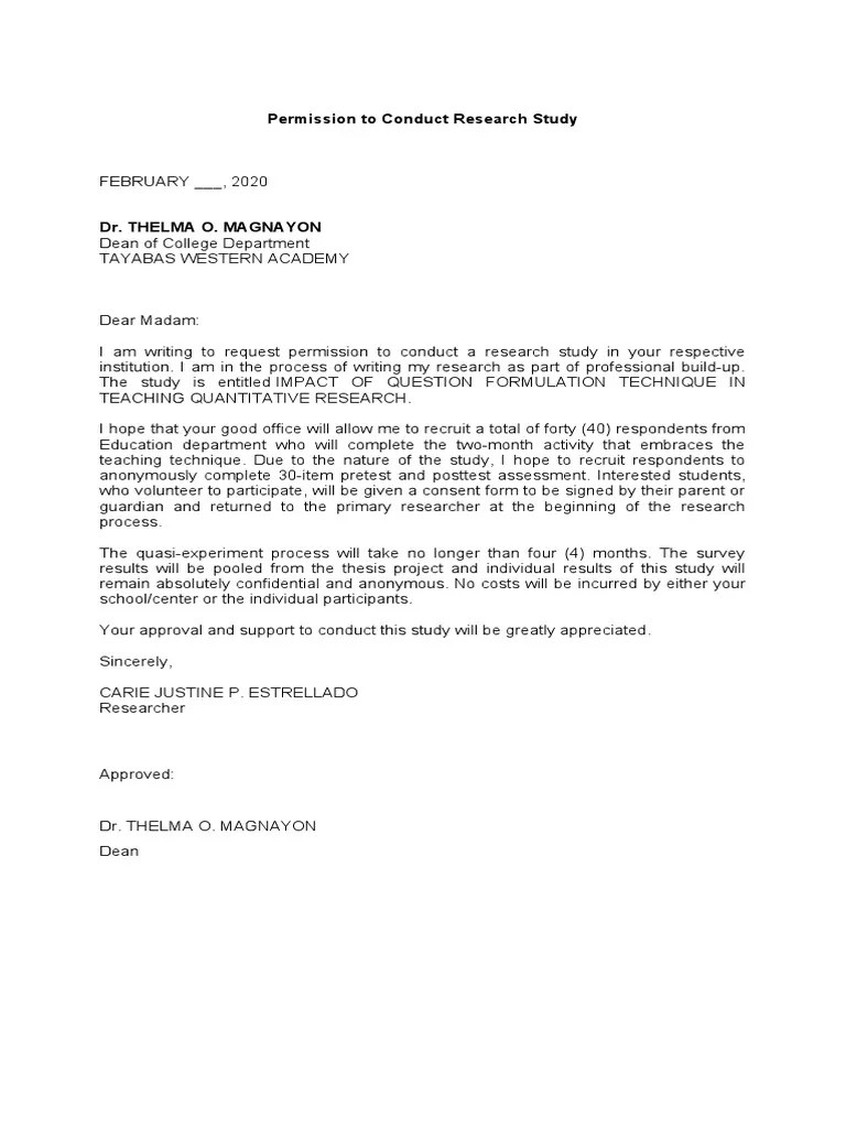 Permission To Conduct Research Study PDF
