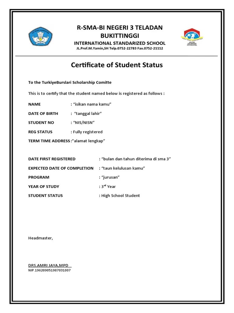 Certificate of Student Status PDF