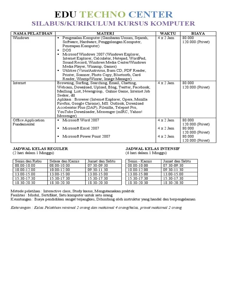 Kurikulum Kursus Komputer Dasar PDF