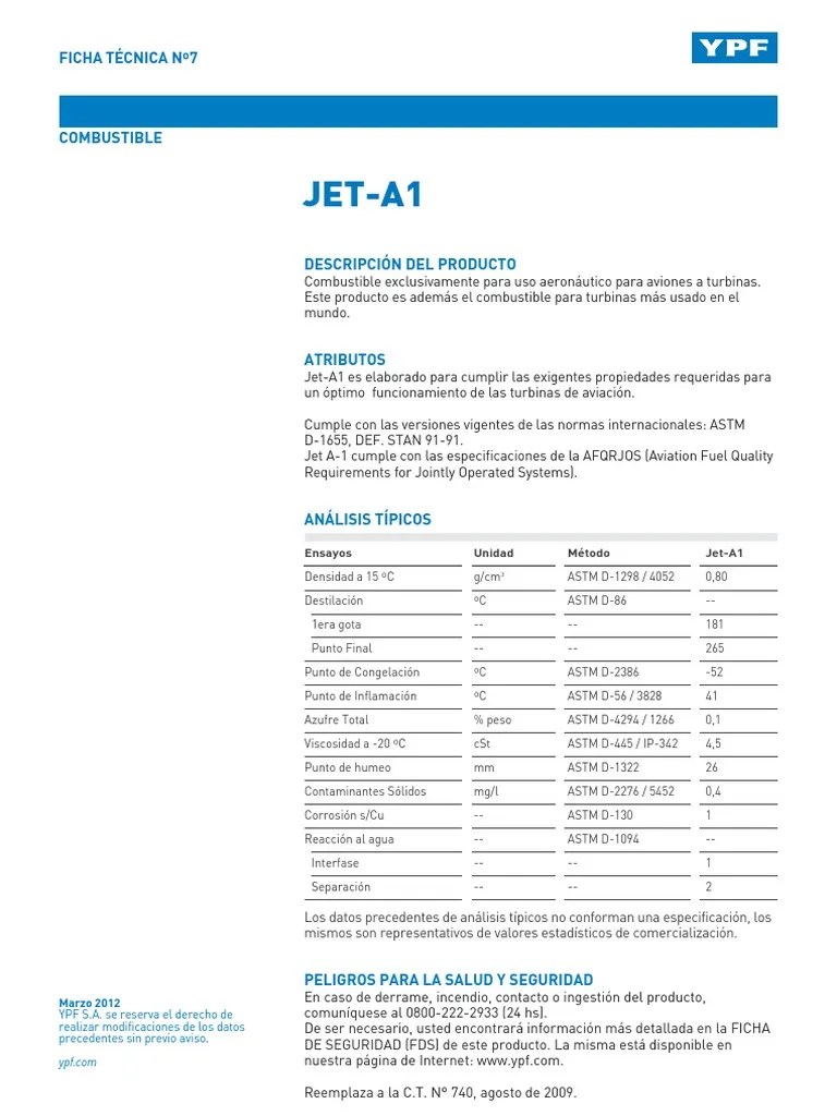 JetA1 Especificaciones PDF Combustible para aviones Sustancias