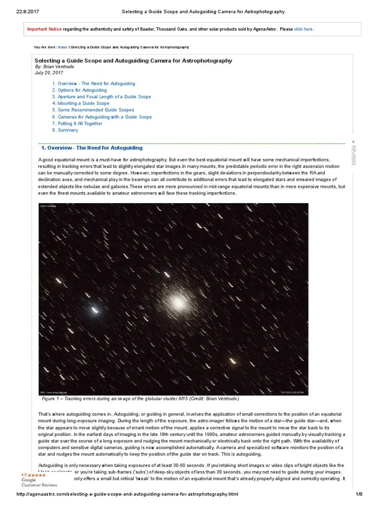 Selecting A Guide Scope and Autoguiding Camera For Astrophotography