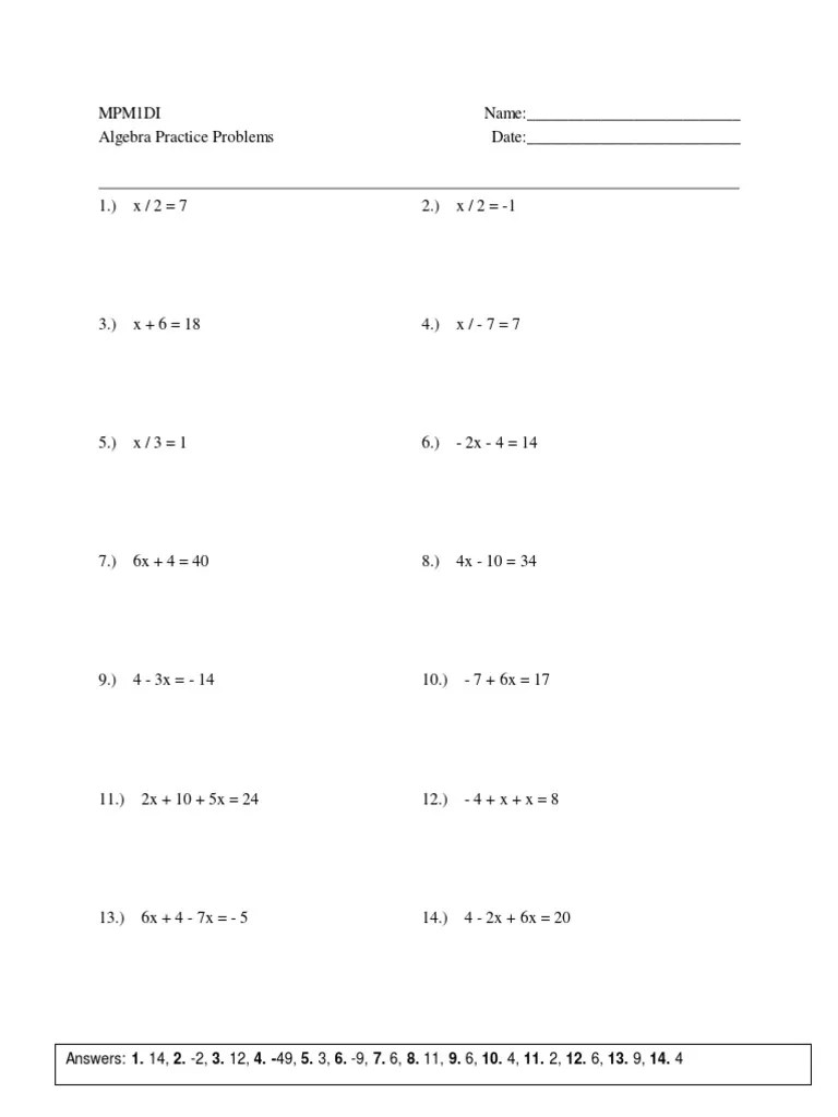 Extra Practice Solving Equations Worksheet PDF Algebra Teaching