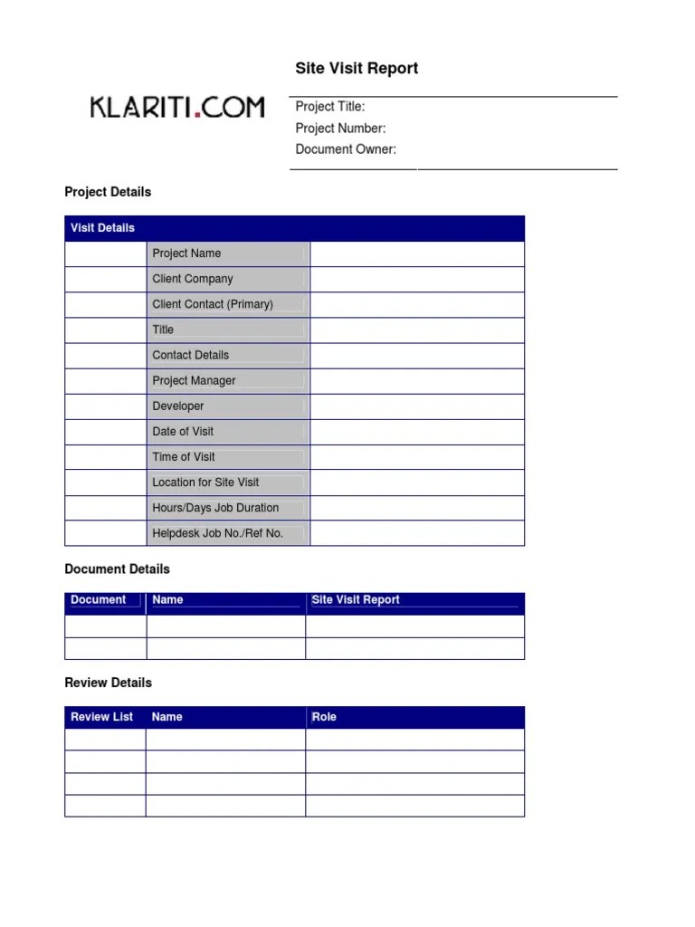 Site Visit Report Template