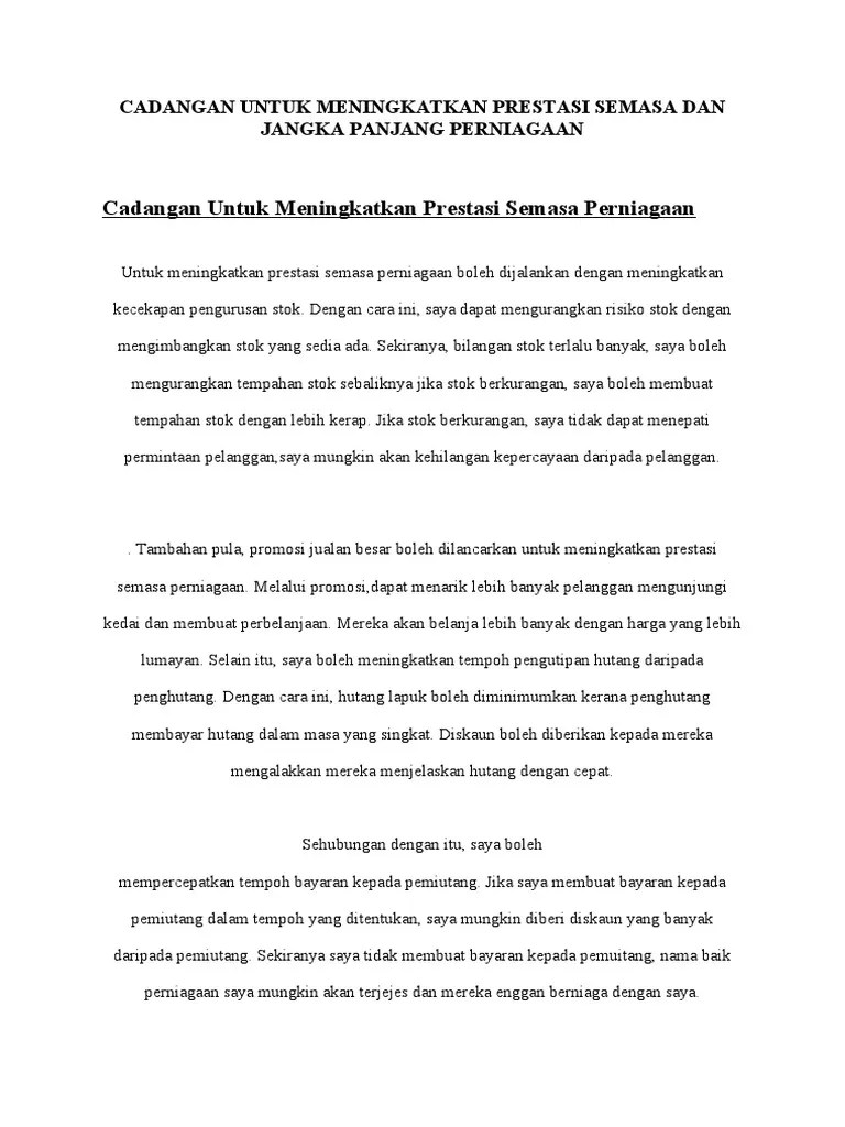 Cadangan Untuk Meningkatkan Prestasi Perniagaan / .meningkatkan