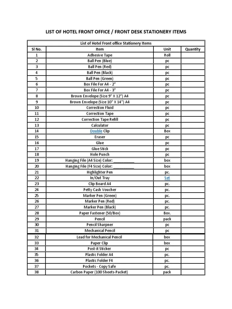 List Of Stationery Items PDF, 43 OFF