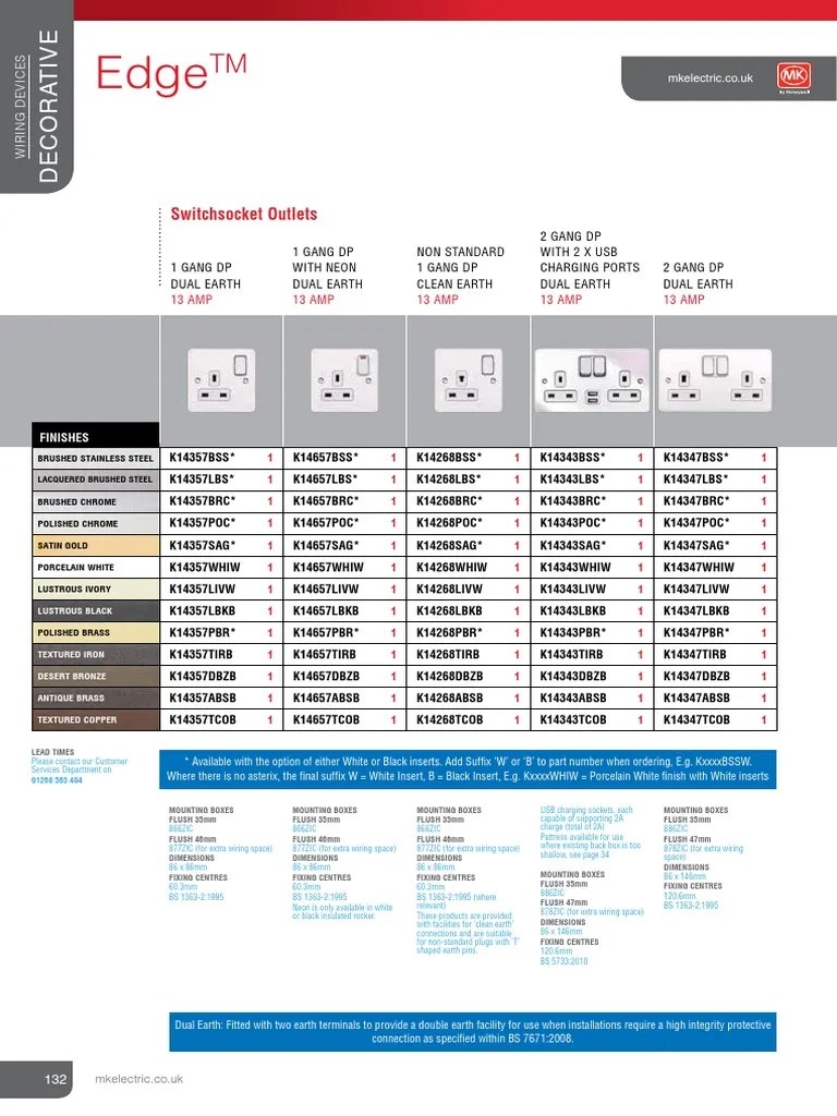MK Switches Sockets DATA SHEET PDF Ac Power Plugs And Sockets