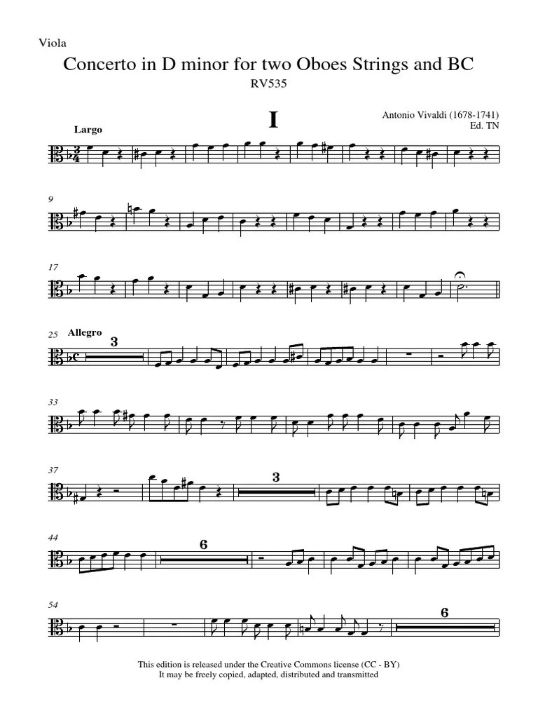 Concerto in D Minor For Two Oboes Strings and BC Viola PDF Oboe