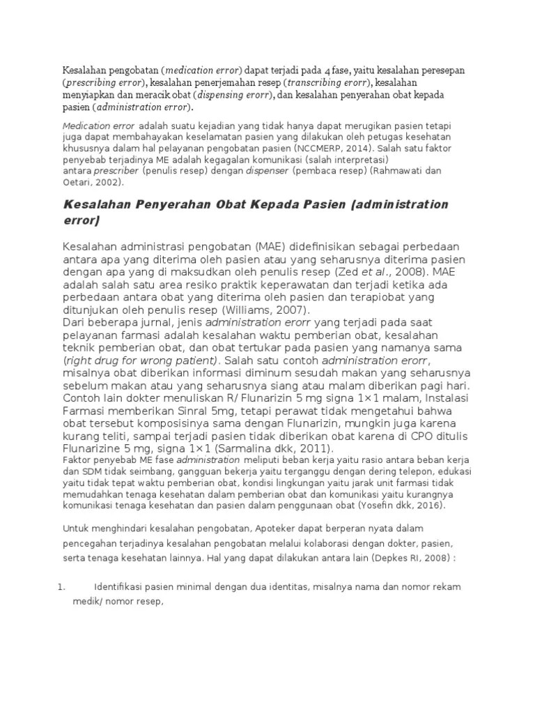 Kesalahan Penyerahan Obat Kepada Pasien (Administration Error) | PDF