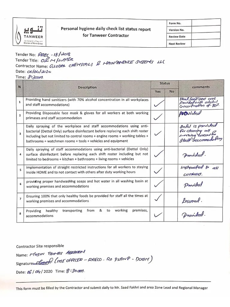 Personal Hygiene Checklist of 06042020 PDF