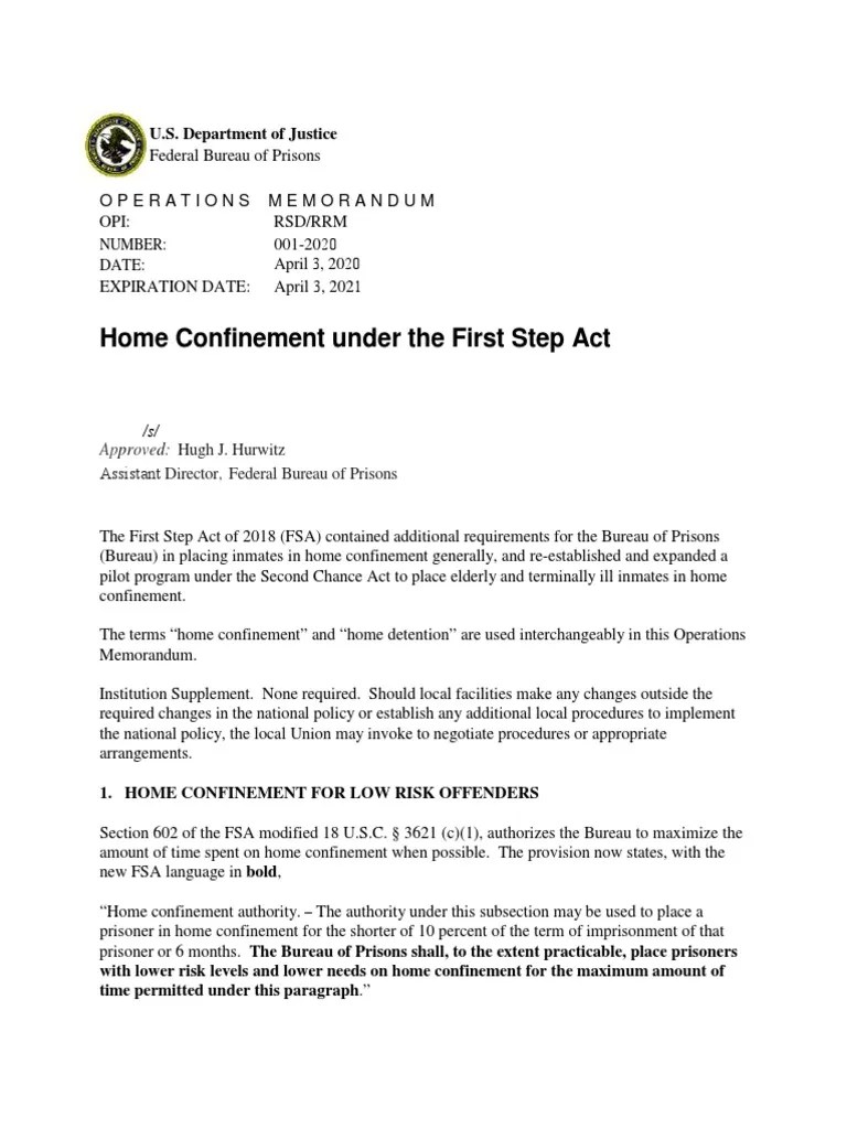 COVID19 Home Confinement Under the First Step Act Nursing Home Care