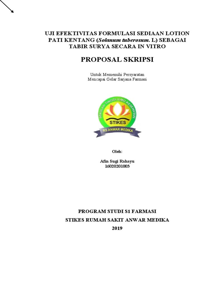 Proposal Uji Efektivitas Formulasi Sediaan Lotion Pati Kentang Sebagai  Tabir Surya Secara in Vitro | PDF