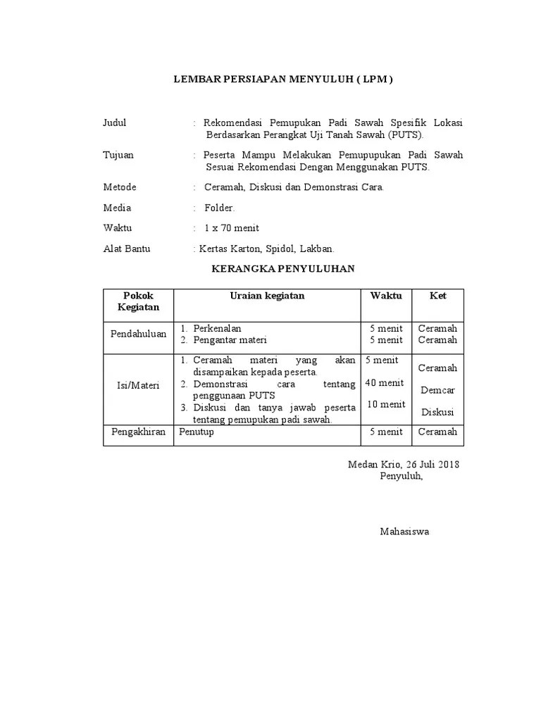 Lembar Persiapan Menyuluh | PDF