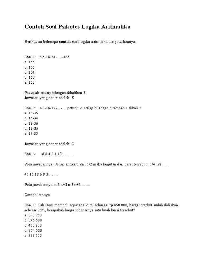 Contoh Soal Psikotes Logika Aritmatika | PDF