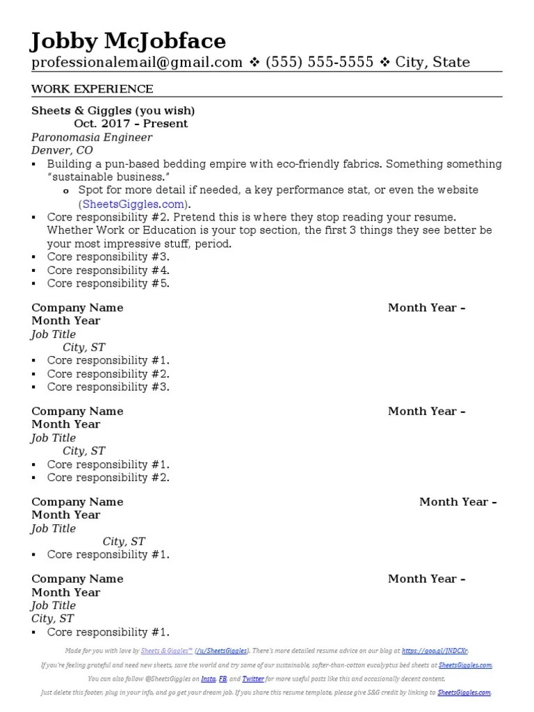 Sheets Giggles Resume Template PDF Business Economies