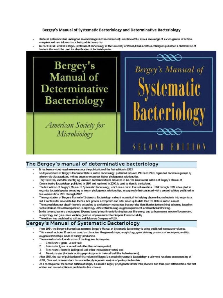 Bergey's Manual of Systematic Bacteriology and Determinative