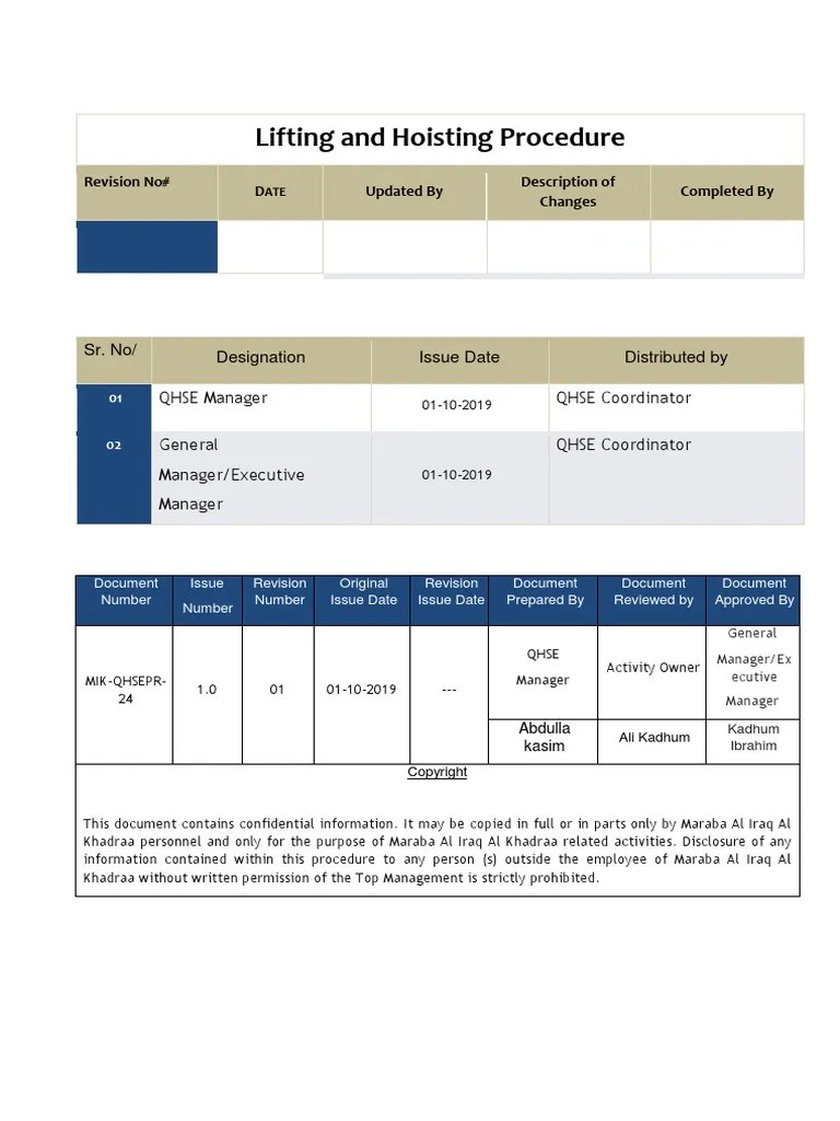 Lifting and Hoisting Procedure Lift Planning Execution PDF Crane