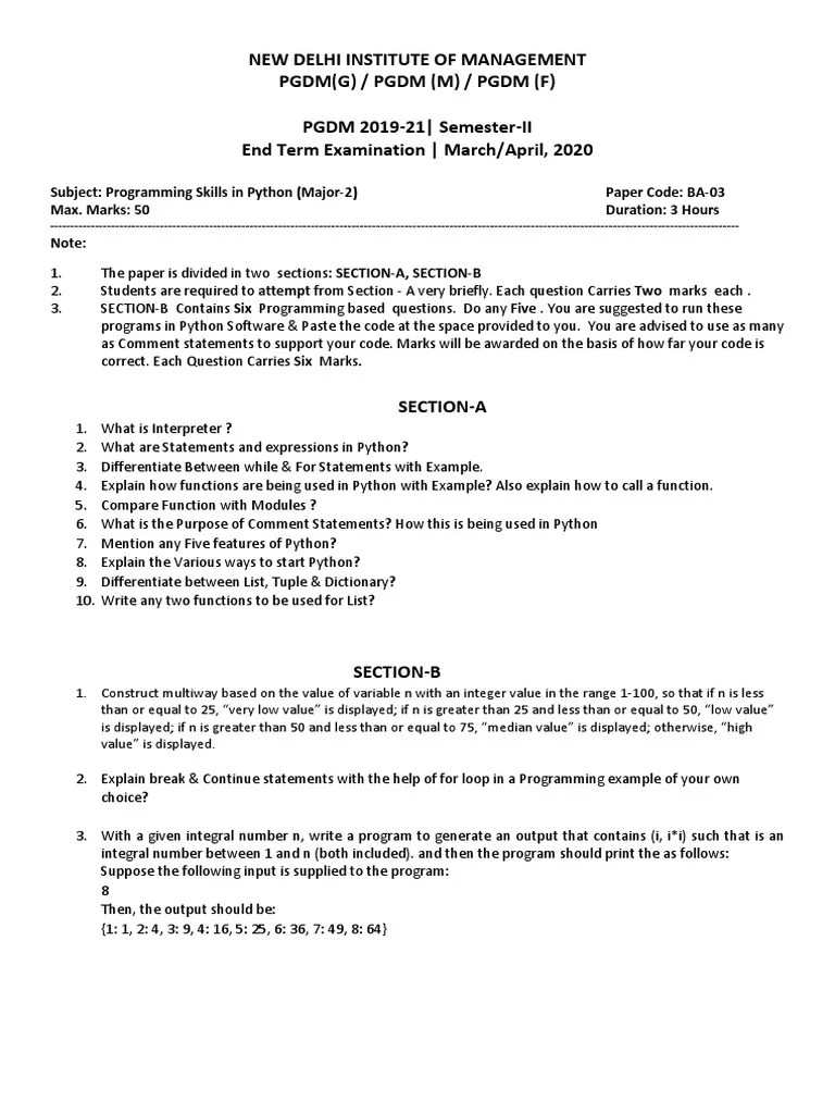 Question Paper PSP M2 10.04.2020 PDF PDF Function