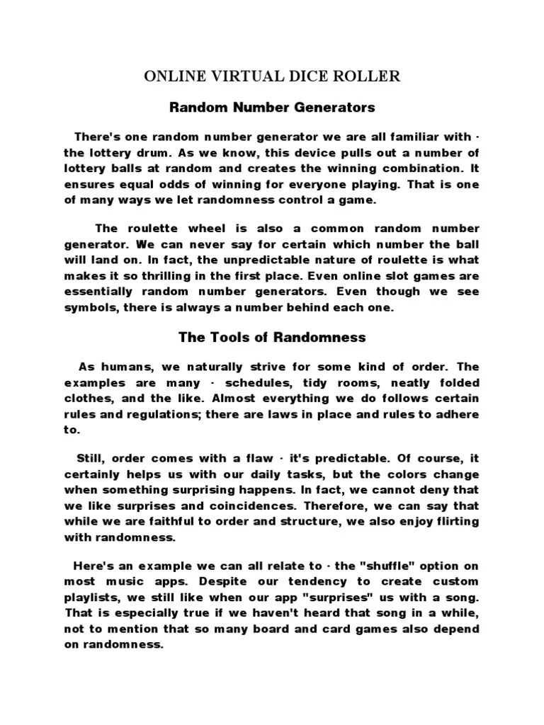 Online Virtual Dice Roller PDF Dice Randomness