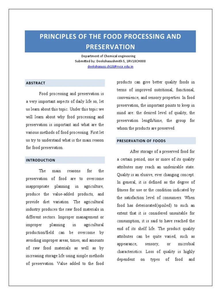 Principles of The Food Processing and Preservation PDF Food