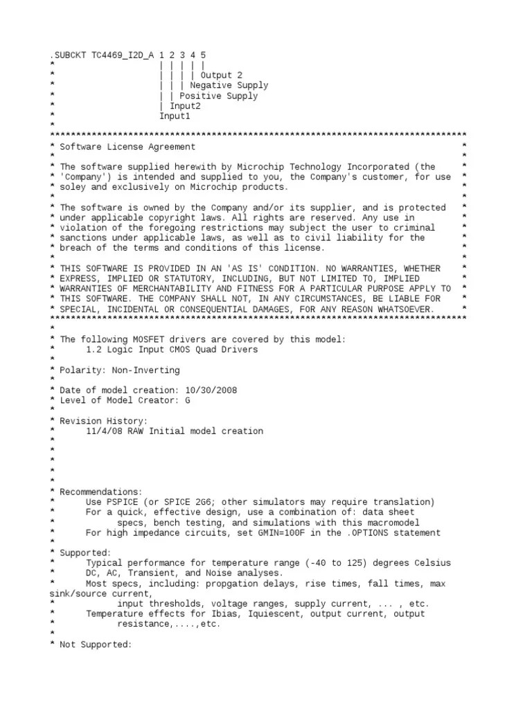 TC4469 Rev1 SPICE Model PDF Spice Electrical Engineering